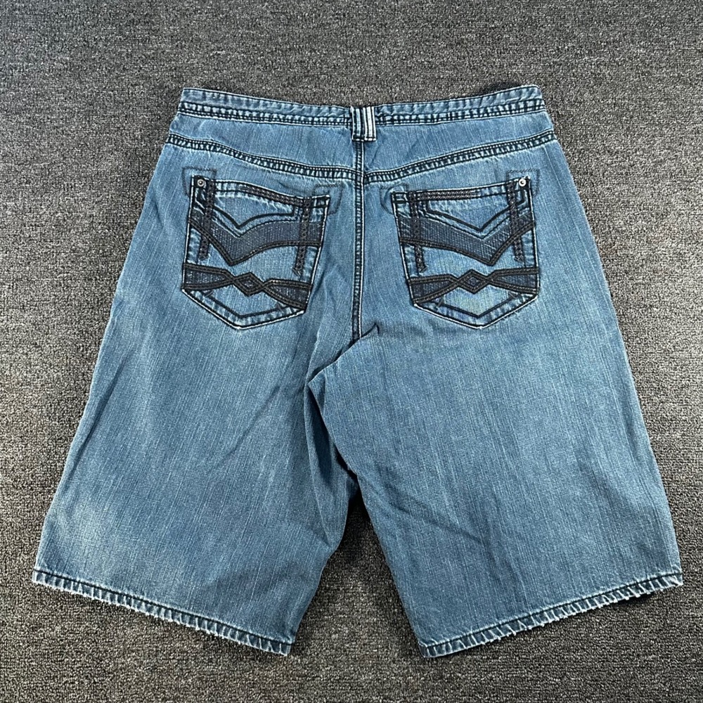 Route 66 Denim Shorts Mens 38 Blue Good Embroidered Baggy Y2K Skater Streetwear
